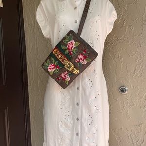 $1980 Gucci Sylvie Floral Embroider Leather belt bag 476811  belt size 95 cm-37”